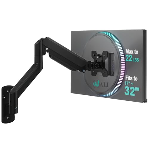 WALI Computer Monitor Wall Mount for 17 to 32 Inch Screens, Single Monitors Mount Holds up to 22lbs, Fully Adjustable Wall Mount Monitor Arm, 75x75/100x100mm VESA Mount (GSWM001), Black
