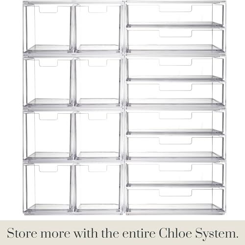 STORi Stackable Desk Organizer drawers, Clear Pen Pencil Makeup Brush drawers for Desktops and Vanities, 4 Tall Drawers (Made in USA)