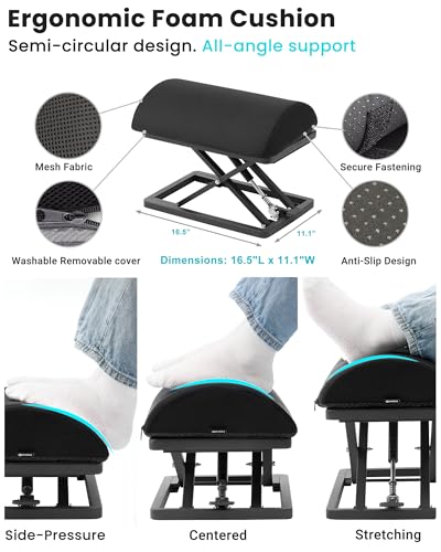 Wikabex Truly Infinite Height Adjustable Footrest｜No Bending Needed—Foot Step-to-Adjust｜2.7"-13.1" Height｜Washable｜Foot Rest Stool for Under Desk at Work, Office/Home/Gaming/Study Desk Essentials