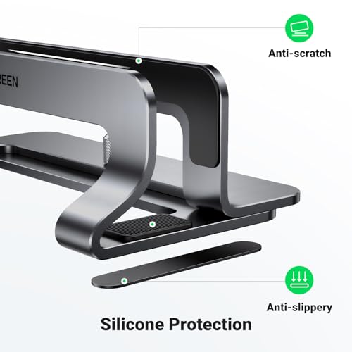 UGREEN Vertical Laptop Stand Holder for Desk Compatible with MacBook Pro, MacBook Air Stand Vertical Aluminum Adjustable for Up to 17.3 Inch Gaming Laptop, Gray