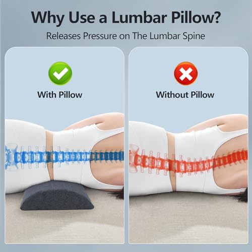 Cozyhealth - 2.95" H*18.7" L - Soft Small Lumbar Pillow for Sleeping, Memory Foam Back Lumbar Support Cushion for Lower Back Pain Relief Bed Waist Sleep Support Pillow for Side, Back(Dark Grey, Small)