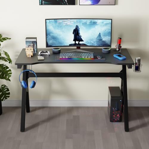 PayLessHere 47 Inch Gaming Desk PC Carbon Fiber Table Ultimate Gamer Workstation with Cup Holder & Headphone Hook for Home Office,Blue