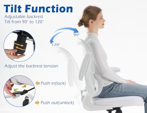 TRALT Ergonomic Office Chair - Desk Chair with Adjustable Lumbar Support Computer Chair - Mesh Comfy Chair with Flip-up Armrests - Gaming Chairs for Adults Home Office (Leather, White)