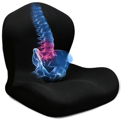 BANKQF Seat Cushion for Office Chair and Car, L-Shaped Ergonomic Car Seat Cushions, Memory Foam Chair Cushion, Lumbar Support Pillow for Wheelchair, Car, Home, Office, Desk, Black