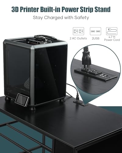 3D Printer Table with Filaments Storage - 3D Printer Stand Filament Storage Rack Heavy Duty 3D Print Desk with Drawer for Workshop Studio Office (Black)