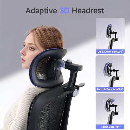 LarkLeaves Office Chair with Footrest, Ergonomic Chair with 3D Headrest, Computer Chair with Adjustable Backrest & 3D Armrest, Gaming Chair with Adaptive Lumbar Support, Mesh Backrest & Cushion, Black