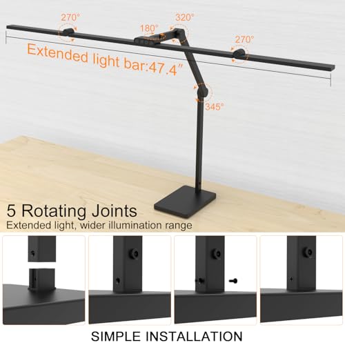 Omorepa 36W 3000LM Ultra Bright Architect Desk Lamp with Base, 47.4Inches Wide Tall Overhead Desk Light for Home Office, Dimmable Table Light with Remote for Desktop Working,Drafting,Reading