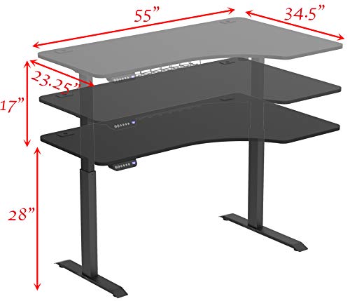 SHW 55-Inch Large Electric Height Adjustable L-Shaped Standing Desk with Right Facing Corner, Black