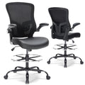 Drafting Chair, Tall Office Chair with PU Leather Seat, Ergonomic Standing Desk Chair with Lumbar Support Counter Height Office Chair with Adjustable Footrest Ring Flip-up Armrests