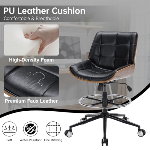 Drafting Office Chair Ergonomic Executive Computer Standing Desk Chair with Adjustable Height and Footrest Ring, Drafting Chair for Counter Height Desk and Drawing (Black)