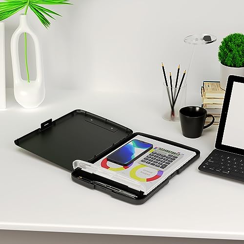 Piasoenc Clipboard with Storage, 8.5 x 11 Organization Box with Pen Holder and A4 Legal Paper Folder, Folio & Side-Opening, Low Profile Clip,for Nurses,Teachers, Size 14 x 9.6 x 1.2 in, Black