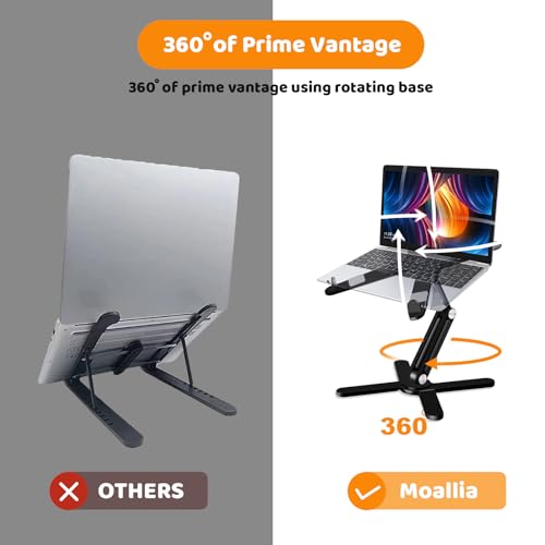Moallia N86 360 Rotating Laptop Stand, Adjustable Height & Angle, Ergonomic Metal Riser for Desk Collaborative Work, Fully Foldable for Easy Storage, Fits All MacBook & Laptops up to 16 inches, Black