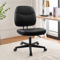 CLATINA Armless Home Office Chair, Small PU Leather Ergonomic Low Back Desk Chair with Lumbar Support and Wheels, Adjustable Height 360° Swivel Rolling Computer Task Chair, Black