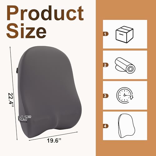 HOMBYS Extra Long Lumbar Support Pillow for Recliner Chair, 50D Molded Memory Foam Back Support Cushion with Full Back Support, Ergonomic Design & Breathable Cover (Grey)