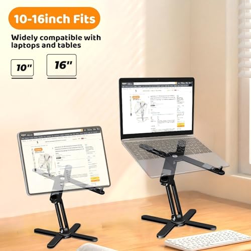 Moallia N86 360 Rotating Laptop Stand, Adjustable Height & Angle, Ergonomic Metal Riser for Desk Collaborative Work, Fully Foldable for Easy Storage, Fits All MacBook & Laptops up to 16 inches, Black