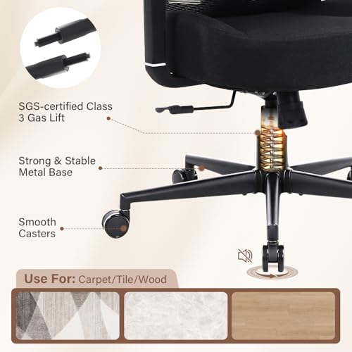 600lbs Big and Tall Office Chair with Adjustable Lumbar Support,Ergonomic Heavy Duty Office Chair for Heavy People,Mesh Desk Chair with Wide Seat for Home