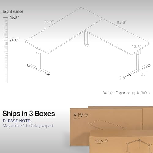 VIVO Electric Height Adjustable 84 x 71 inch Corner Memory Stand Up Desk, 2 Black Solid Square Corner Table Tops, Black Frame, L-Shaped Workstation, 3E-S Series, DESK-KIT-3E10SB