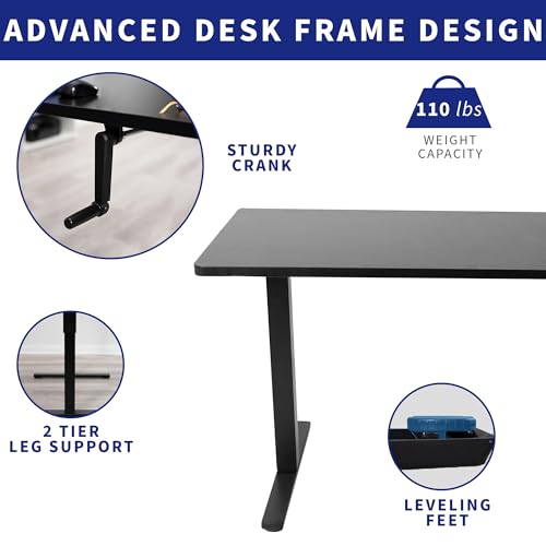 VIVO Manual Height Adjustable 43 x 24 inch Stand Up Desk, Rustic Vintage Brown Solid One-Piece Table Top, Black Frame, Standing Workstation with Foldable Handle, DESK-KIT-MB4N