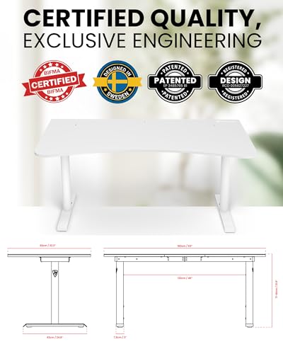 Arozzi Arena Large Gamer Desk - 63x32” Adjustable Height PC Gaming Desk with Storage for Cables & Triple-Monitor Support - Full-Surface Washable Mousepad - Pure White