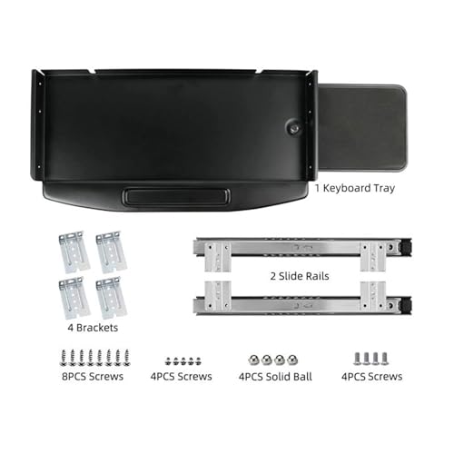Solid Steel Under Desk Keyboard Tray Slide Out with 360° Rotating Mouse Platform,Keyboard Shelf Sliding,Under Desk Mounted Keyboard Holder,Under Desk Keyboard Drawer 28"Lx11"W