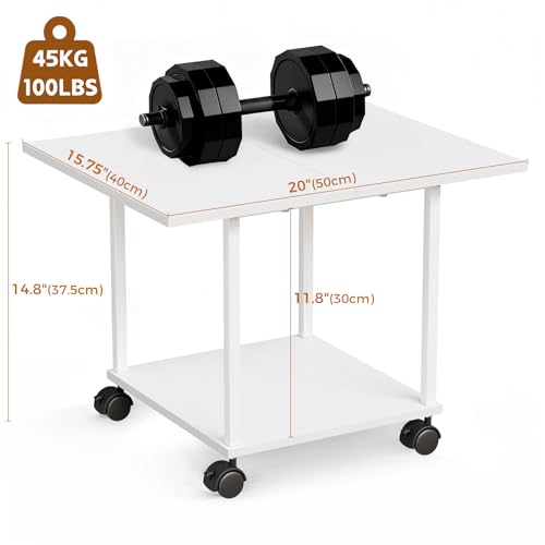 BEWISHOME 2-Tier Industrial Mobile Printer Stand, Rolling Cart with Storage Shelf, Lockable Wheels, for Home, Office (White) BDZ01W