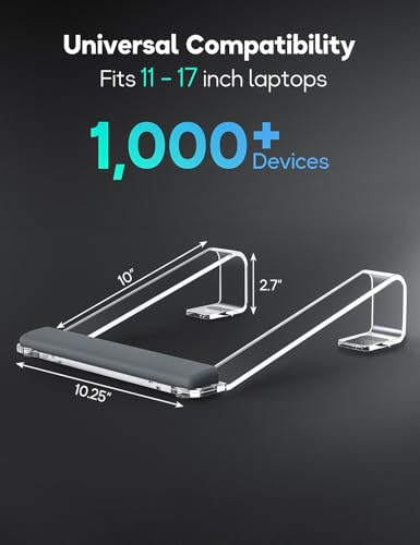 JCZT Clear Acrylic Laptop Stand for Desk, with Wrist Rest, Ergonomic Detachable Mount Compatible with 10-17'' All Laptops Such as MacBook Air Pro/HP/Dell/Lenovo