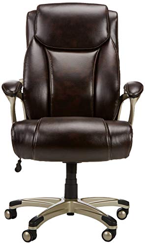 Amazon Basics Big and Tall Executive Office Chair with Lumbar Support, Adjustable Height, 360-Degree Swivel, 350-Pound Capacity, 28.5"D x 30.25"W x 47.9"H, Brown with Pewter Finish