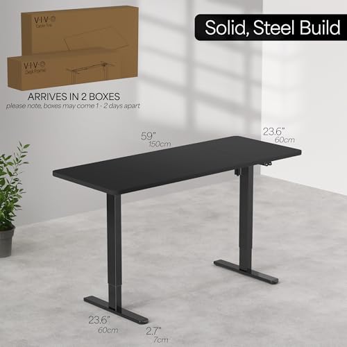 VIVO Electric 60 x 24 inch Stand Up Desk, Height Adjustable, Light Wood Top Black Frame, Home and Office Furniture Sets, DESK-KIT-B06C