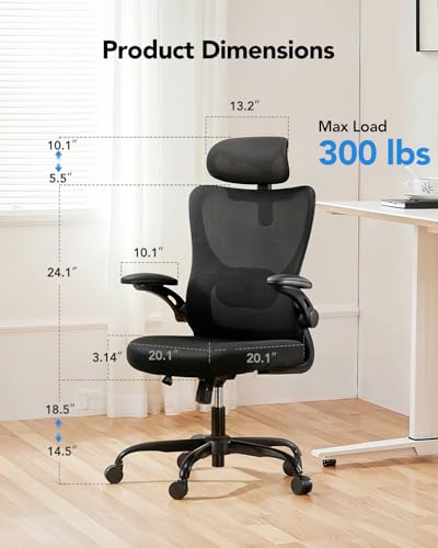 HUANUO Ergonomic Office Chair, High Back Computer Desk Chair with Adjustable Lumbar Support and Headrest, Comfy Gaming Chair with 3D Armrests, Home Office Rolling Chair, Max Load 300 lbs