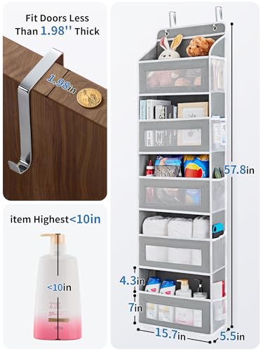 JARLINK Over The Door Organizer Storage, 5 Shelf Hanging Door Organizer with 5 Large Capacity Pockets, Anti Tilt 44 lb Load Behind Door Storage for Bedroom, Bathroom, Pantry, Nursery, (Grey)