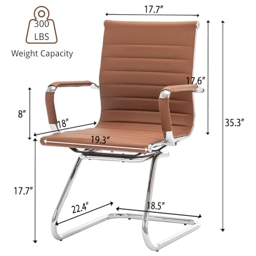 DM Furniture Conference Room Chairs Set of 6, Waiting Room Chairs with Arms, Faux Leather Reception Chairs No Wheels, Office Guest Chairs with Mid Back Support and Chrome Sled Base, Cafe
