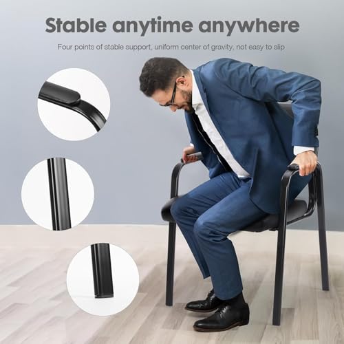 NEWBULIG Waiting Room Chair Set of 8, Leather Stationary Office Guest Reception Chairs No Wheel,Comfy Padded Arms,for Conference Room Lobby Side breakroom
