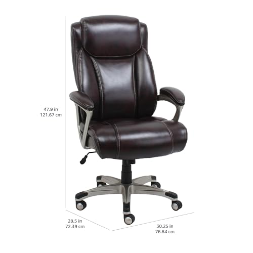 Amazon Basics Big and Tall Executive Office Chair with Lumbar Support, Adjustable Height, 360-Degree Swivel, 350-Pound Capacity, 28.5"D x 30.25"W x 47.9"H, Brown with Pewter Finish