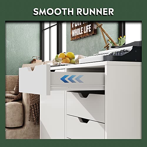 DEVAISE 5-Drawer Wood Drawer Cabinet, Office Storage Cabinet with Adjustable Shelf & Wheels, Printer Stand for Home Office, White