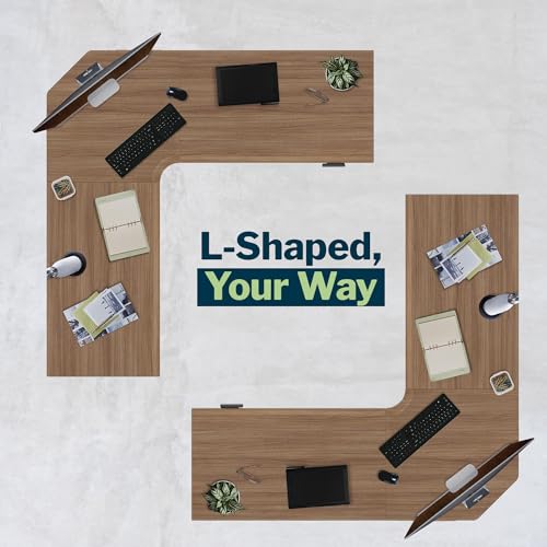 Vari ComfortEdge 80x80 L-Shape Electric Standing Desk – Height Adjustable Sit-Stand VariDesk for Corner Office with Reversible Left/Right Design + Walnut Top/Slate Legs (Ships in 3 Boxes)
