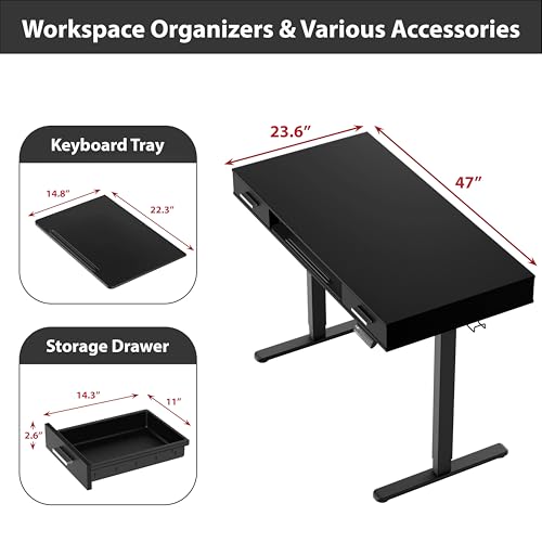 SHW 48-Inch Electric Height Adjustable Desk with Keyboard Tray and 2 Drawers, Black
