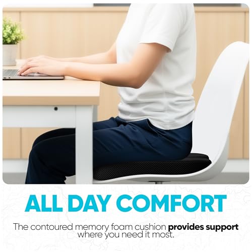FORTEM Seat Cushion, Office Chair Cushion, Memory Foam Car Seat Cushions, Sciatica Coccyx Tailbone Pain Relief, Chair Cushions for Back Support, Sitting Pad for Gaming, Washable Cover, Non Slip