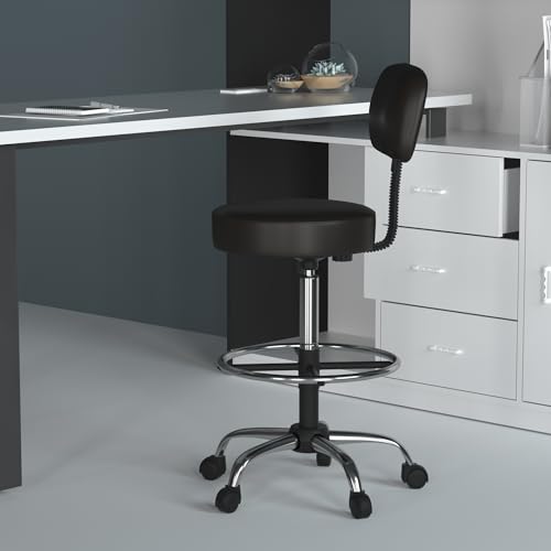 Boss Office Products Be Well Medical Spa Drafting Stool with Back, Black