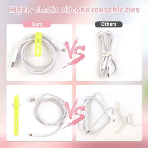 Oligei 25 Pcs Silicone Cable Ties, Cable Ties Reusable, High Elasticity Cord Wraps for Electrical Cords, Cord Organizer for Earphone, Phone Charger(Colorful)