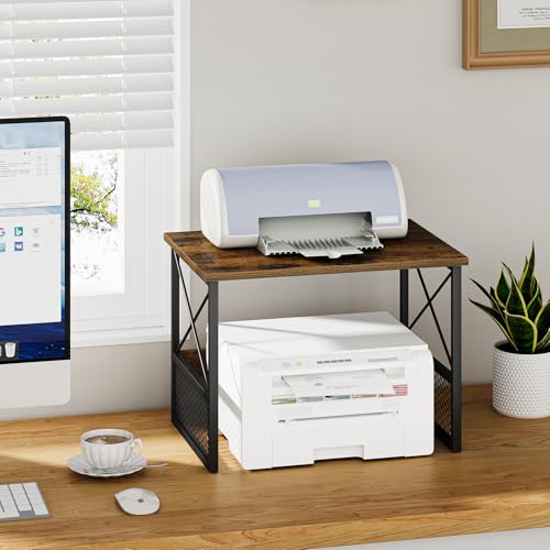VYUOL Printer Stand for Desk, Desktop Printer Stand Shelf Organzier for Home Office, for Above and Under Desk, Fax Machine Copier Scanner, Rustic Brown