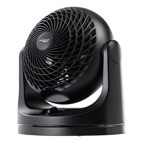 IRIS USA WOOZOO Desk Fan, Oscillating Air Circulator, 3 Speeds, 36ft Max Air Distance, 244ft² Coverage, 112° Adjustable Vertical Tilt, 29db Quiet Motor, Small Fan for Bedroom, Office, Dorm, Black