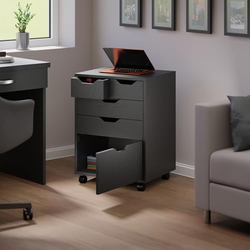 Winsome Halifax Mobile Storage Cabinet with 5 Drawers in Black, Stylish & Functional Home Storage Cabinet for Filing, Kitchen Organization, Moveable Furniture for Office, Dorms, Apartments