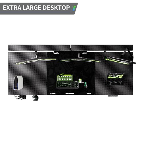 Klobel 71" Gaming Standing Desk for Gamers & Streamers, 4-Leg Electric Sit Stand Desk with LED Lights, Flip-Top Cable Management, Stable Computer Desk with Wheels