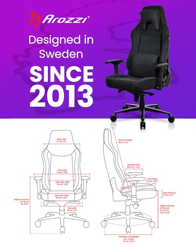 Arozzi Vernazza XL Soft PU Ergonomic Computer Gaming/Office Chair with High Backrest, Recliner, Swivel, Tilt, Rocker, Adjustable Height and Adjustable Lumbar and Neck Support - Pure Black