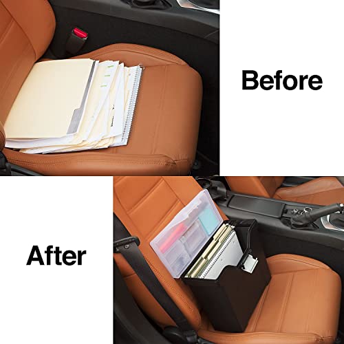 STAPLES File Folder Tote, Portable Filing Box for Letter SIze Hanging Folders, Security Latch & Built-In Lid Organizer, Black/Clear