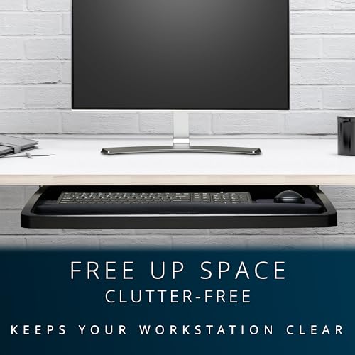Kensington Keyboard Tray Under Desk, SmartFit Ergonomic Slide-Out Keyboard Drawer with Cable Management, Extra-Wide Height Adjustable Keyboard Holder, 24.5" x 11.75", Black K60004US