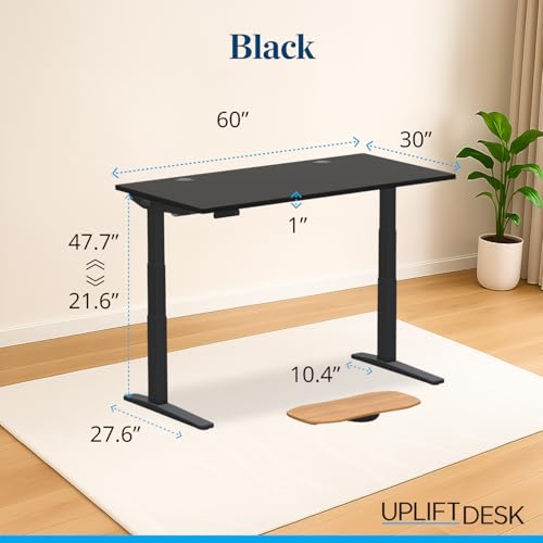 UPLIFT DESK V3 2-Leg Black Laminate Wood Standing Desk – Adjustable Height, Advanced 1-Touch Memory Keypad, Under Desk Cable Management, Wire Grommets & Rocker Board (Black C-Frame, 60 x 30 inch)