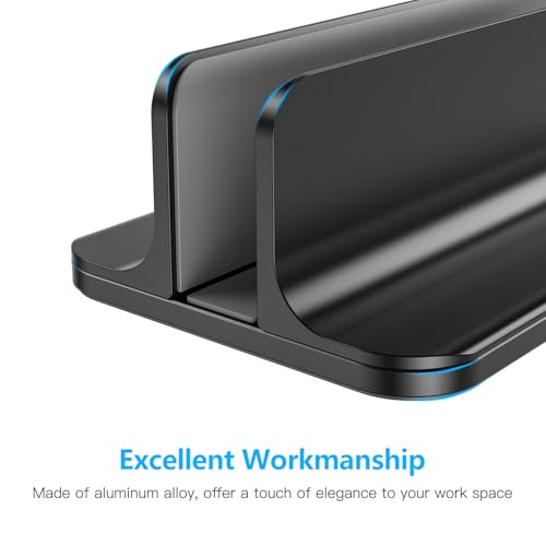 OMOTON Vertical Laptop Stand Holder, Desktop Aluminum Stand for MacBook with Adjustable Dock Size, Fits All MacBook, Surface, Chromebook and Gaming Laptops (Up to 17.3 inches),Black