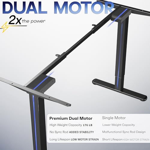 VIVO Electric Dual Motor Standing Desk Frame for 41 to 81 inch Table Tops, Frame Only, Ergonomic Standing Height Adjustable Base with Push Button Memory Controller, Black, DESK-V122EB