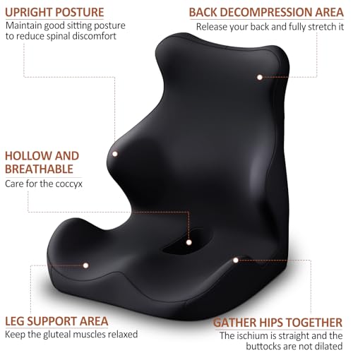 Seat Cushion with Back Support,Lumbar Support Pillow for Office Chair,office chair cushion for Sciatica and Hemorrhoid Relief,Tailbone Pain，Memory Foam Seat Cushion with L-Shaped Ergonomic Design